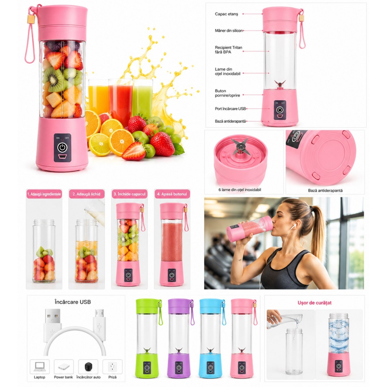 Blender Portabil Multifunctional Cu Acumulator Si Incarcator Usb Frumusete si sanatate