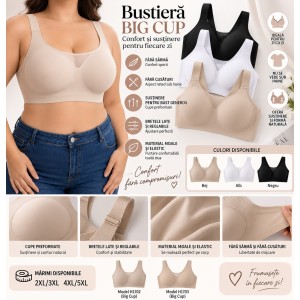 Bustieră damă Big Cup fără sârmă și fără cusături – confort și susținere
