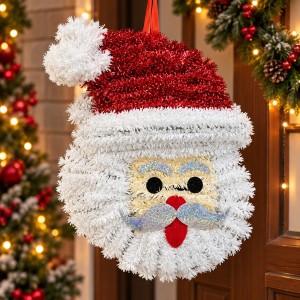Decorațiune Crăciun – Cap Moș Crăciun, Roșu-Alb, 30 cm