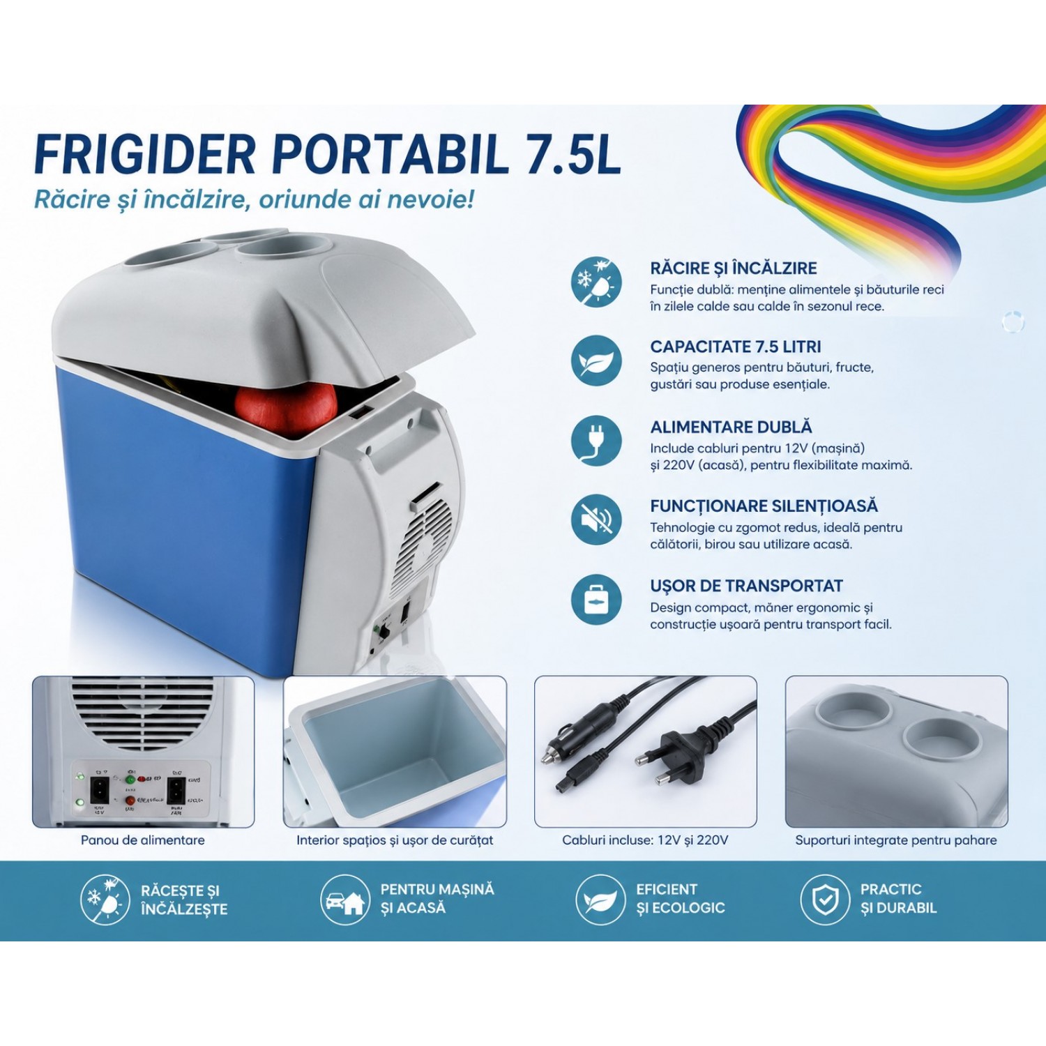 Frigider Portabil Auto și Casă 7.5L cu Funcție de Răcire și Încălzire Pentru Casa