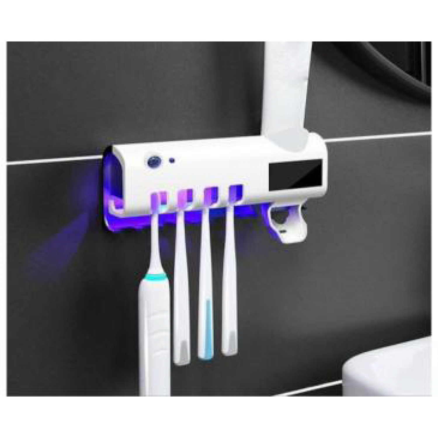 Dozator Pasta De Dinti + Suport Periute Cu Functie de sterilizare Antibacteriala si Lumina UV Pentru Casa