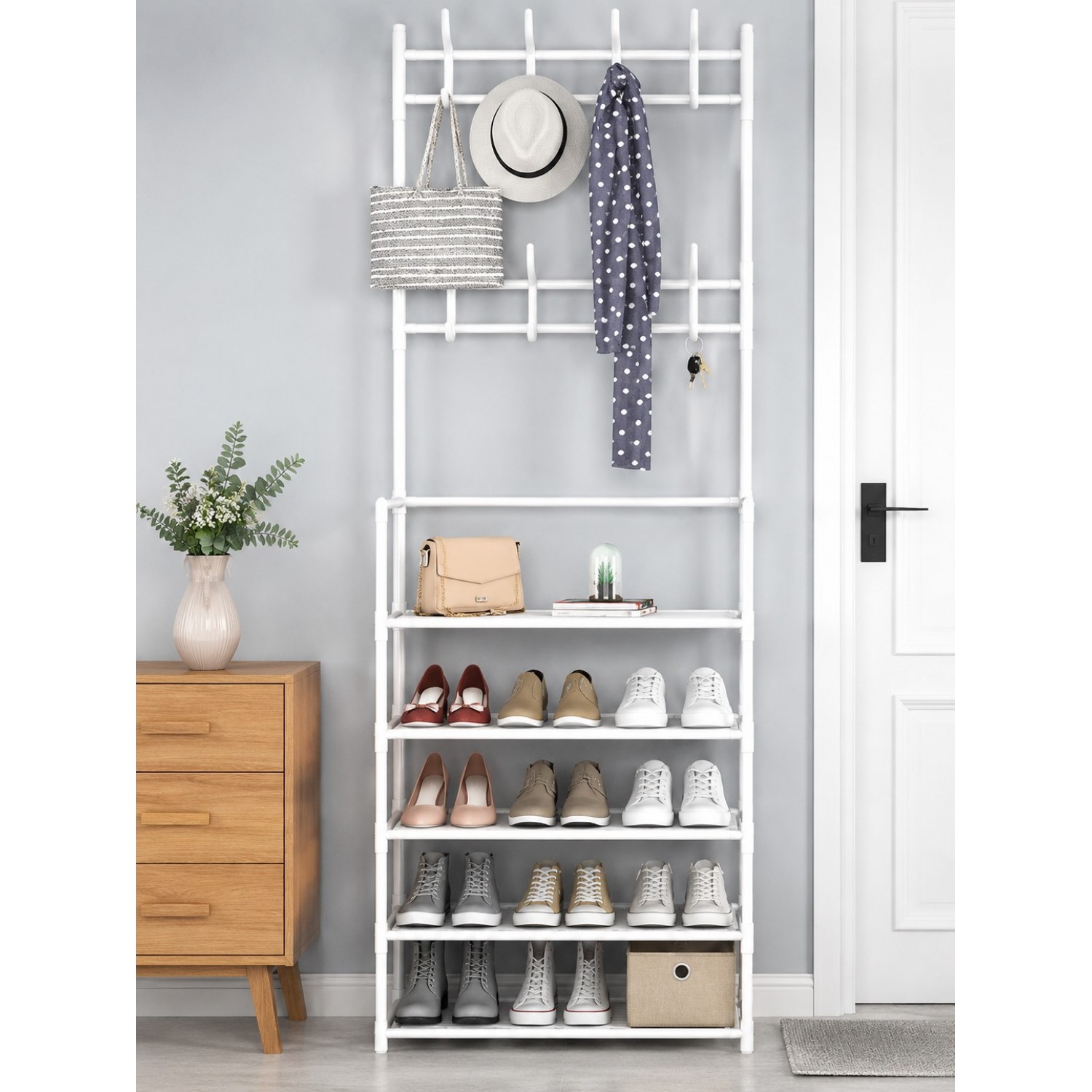 Cuier pentru Haine cu Suport pentru Pantofi, 5 Rafturi, 80 x 29.5 x 172 cm Pentru Casa
