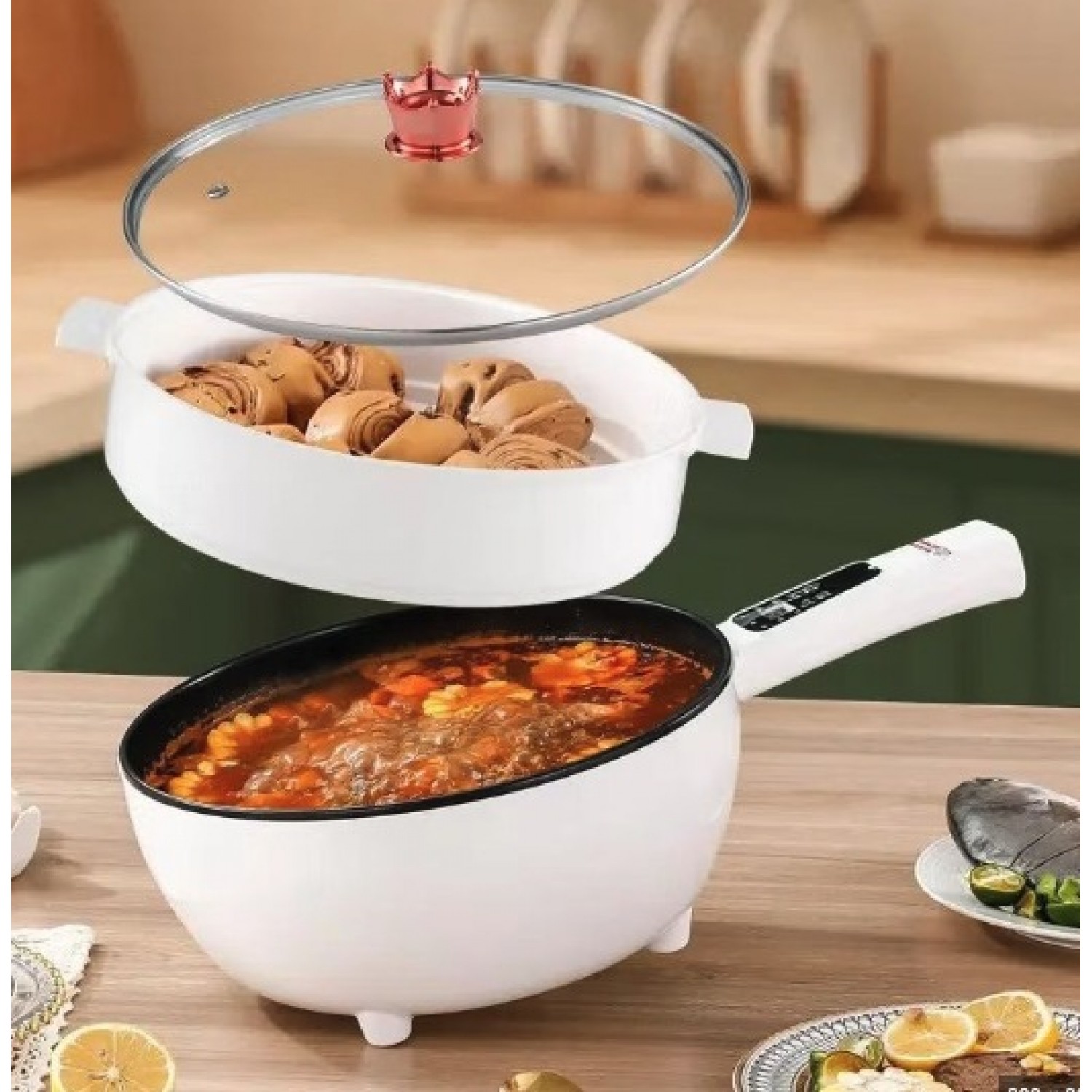 Tigaie electrica cu display pe maner - cu accesoriu pentru gatitul la abur Pentru Casa
