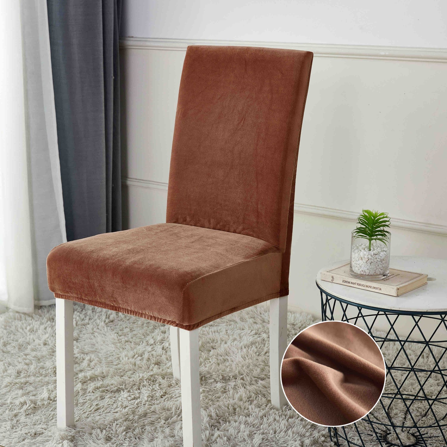 Set 6 huse de scaun din catifea, dimensiune universala (maro) Pentru Casa