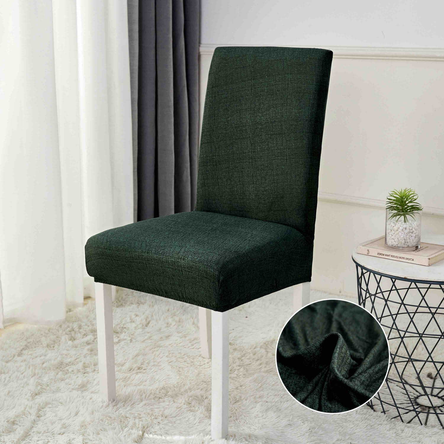 Huse de Scaun Elastice, Marime Universala, SET 6 BUC - DARK GREEN Pentru Casa