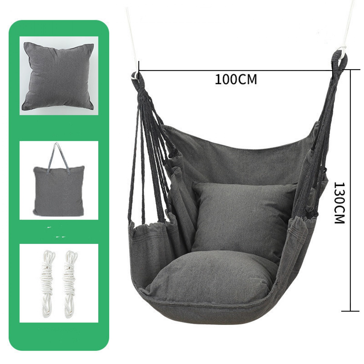 Hamac tip leagan suspendat pentru casa sau gradina, gri cu perne, 130x100cm, 150kg Pentru Casa