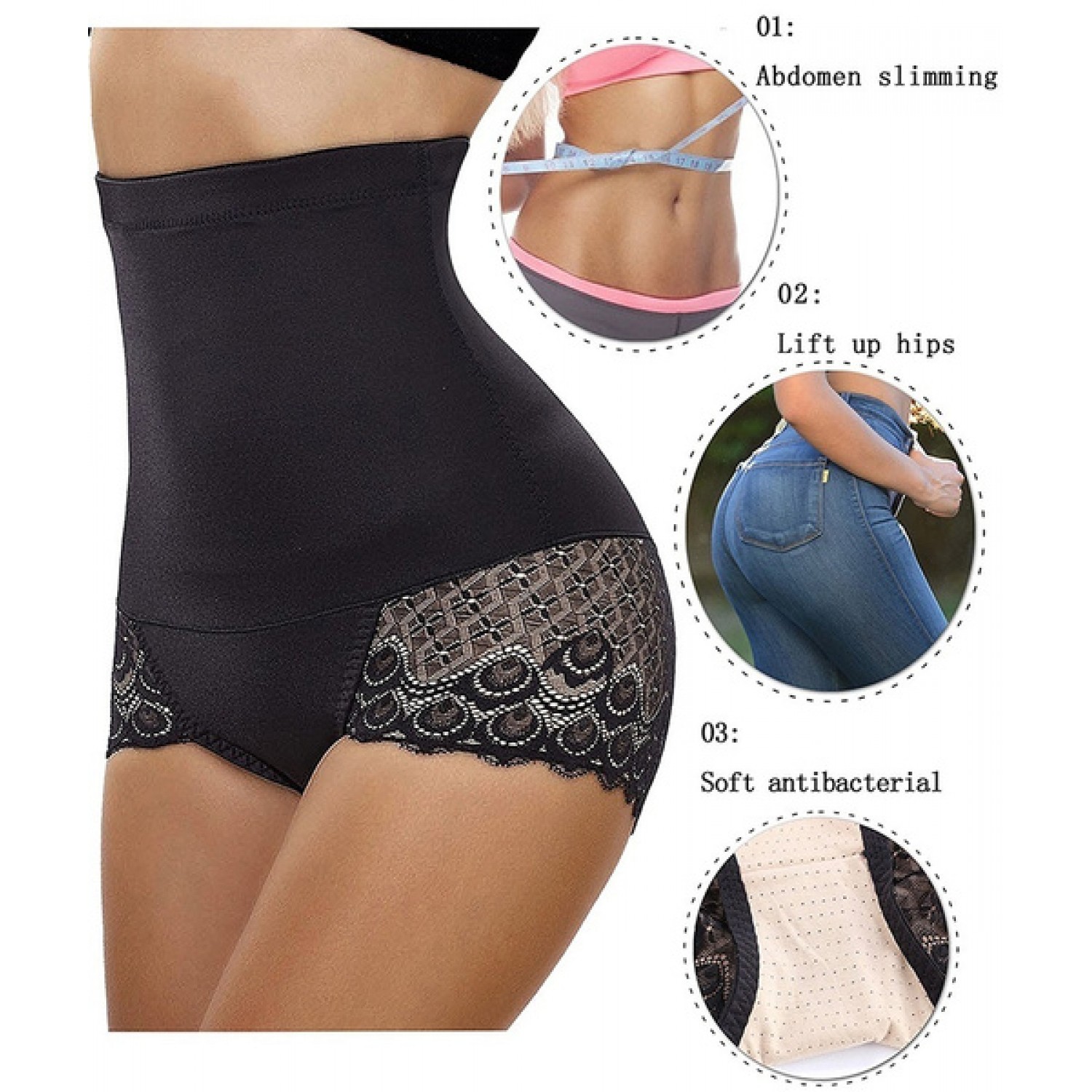 Chilot modelator clasic cu dantela, talie inalta si banda silicon antialunecare Lenjerie Modelatoare