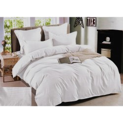  SET 6 Piese Lenjerie de pat din Damasc - pat dublu, culoare Alb