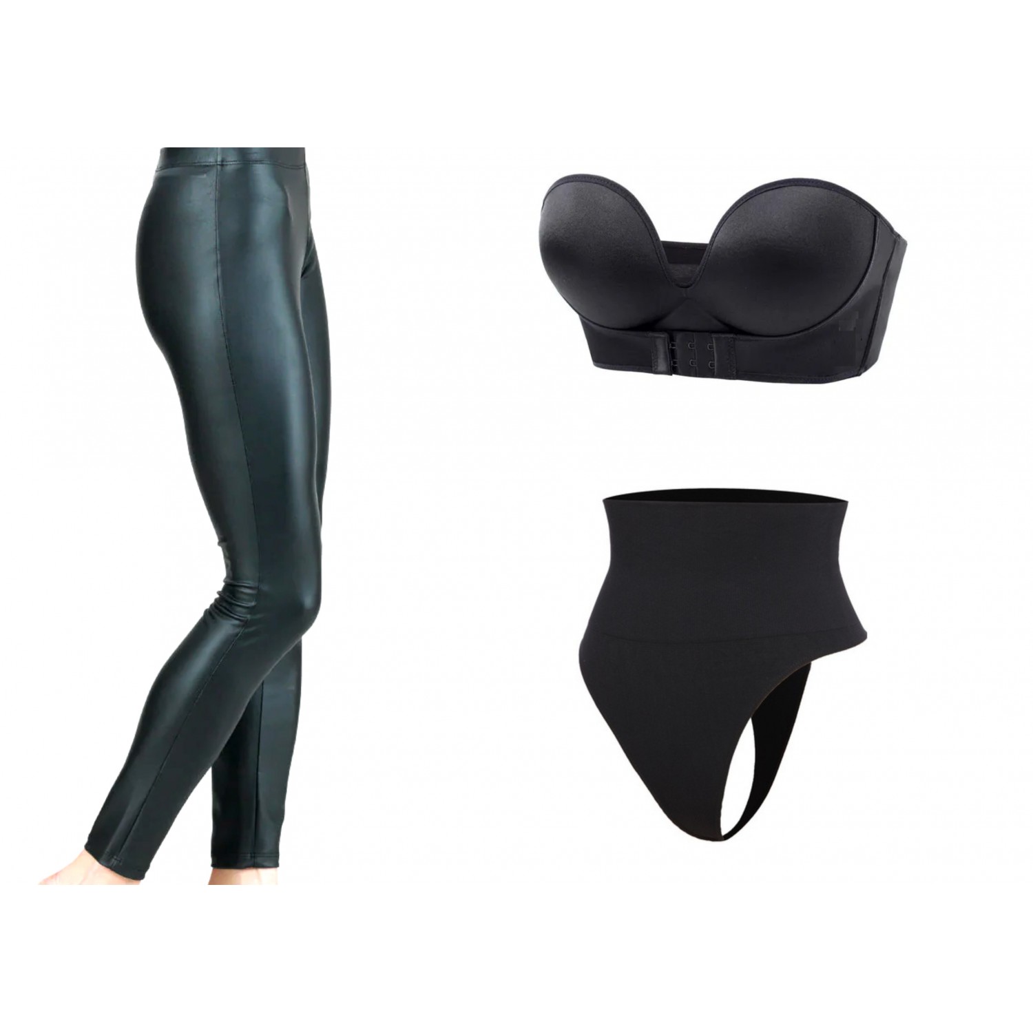 SET: Colanti vatuiti dama + Lenjerie modelatoare tanga/clasica + Sutien fara bretele, cu super push up Colanti