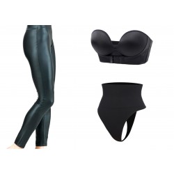 SET: Colanti vatuiti dama + Lenjerie modelatoare tanga/clasica + Sutien fara bretele, cu super push up