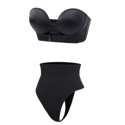 SET: Lenjerie modelatoare tanga/clasica + Sutien fara bretele, cu super push up