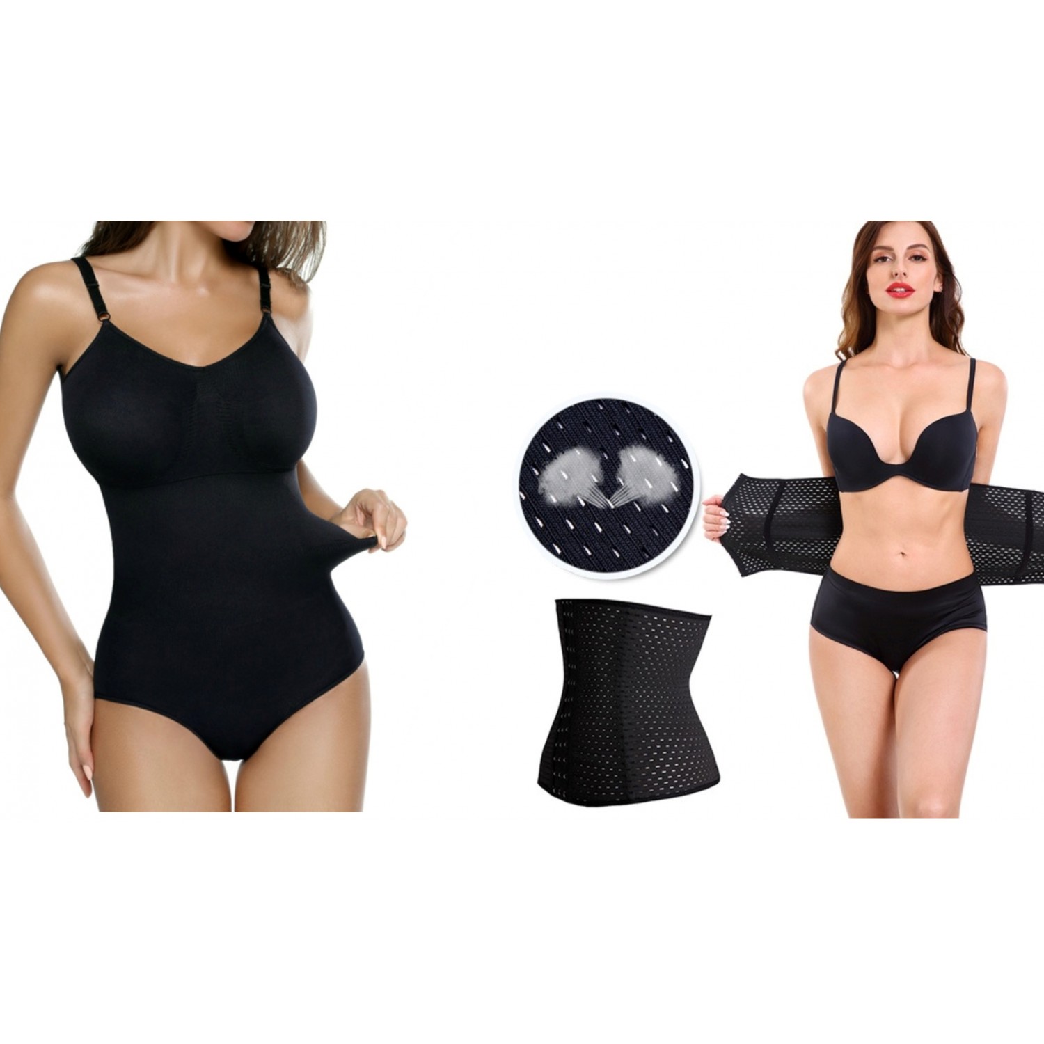 SET PROMO: Body modelator Intimo + Centura modelatoare tip corset, efect talie de viespe cu prindere mos si baba Seturi produse