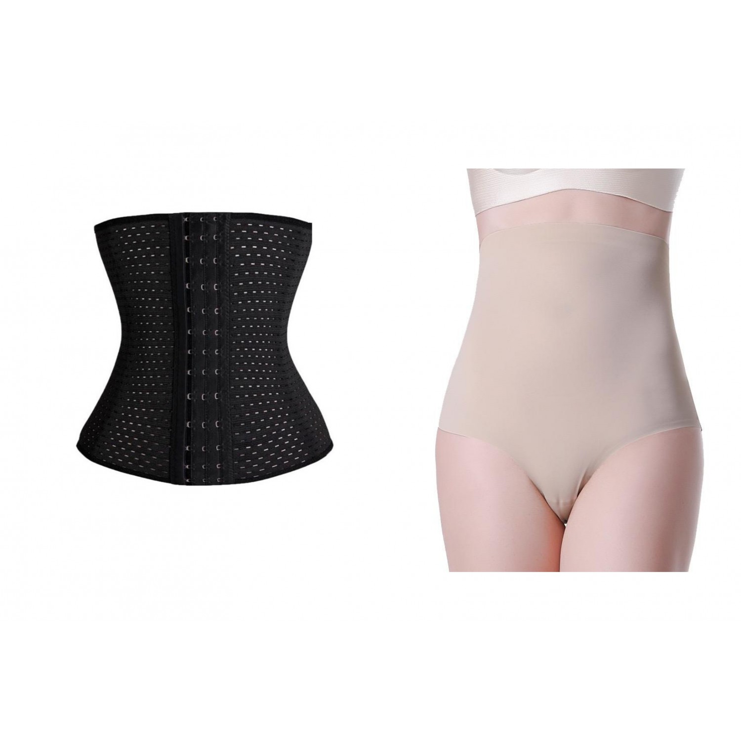 SET: Chilot tanga din microfibra, cu banda adeziva (talie inalta) + Centura modelatoare prindere mos si baba Fitness