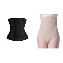 SET: Chilot tanga din microfibra, cu banda adeziva (talie inalta) + Centura modelatoare prindere mos si baba