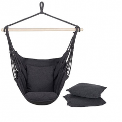 Hamac tip leagan suspendat pentru casa sau gradina, gri cu perne, 130x100cm, 150kg