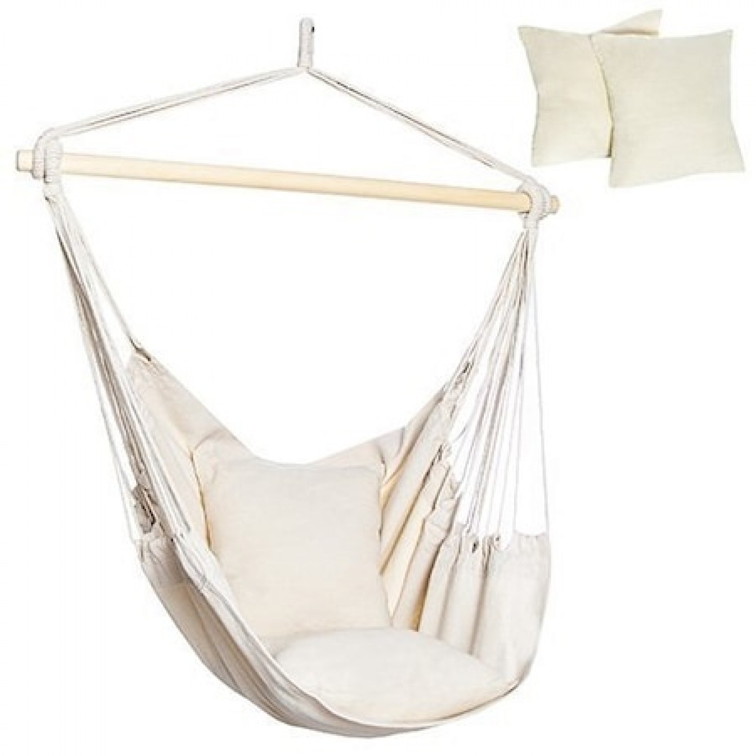 Hamac tip leagan suspendat pentru casa sau gradina, alb cu perne, 130x100cm, 150kg Pentru Casa